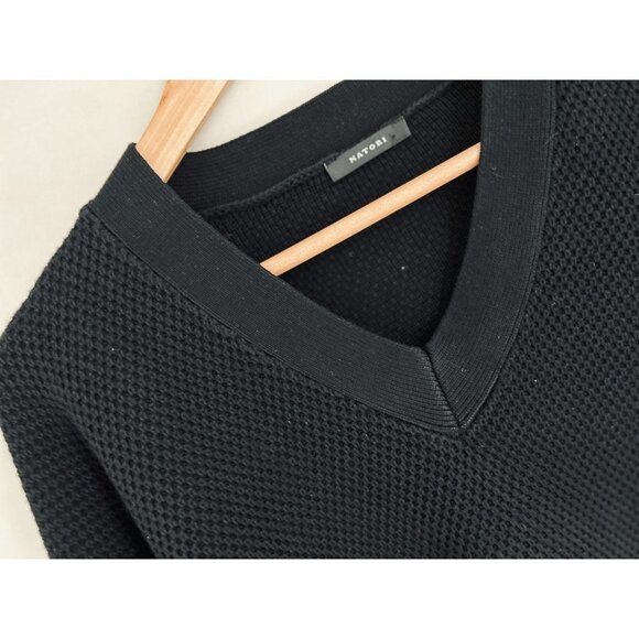 NATORI Knitted Cotton V-Neck Sweater Tunic Knitted Textured Black Size XLarge - Picture 5 of 10
